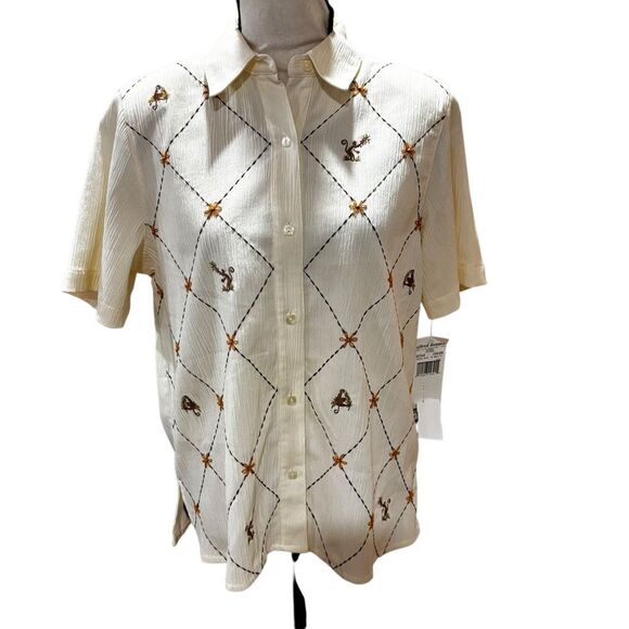 Alfred Dunner Embroidered Button-Up Top Whimsical Monkey Floral Details 10P NWT - Picture 2 of 14